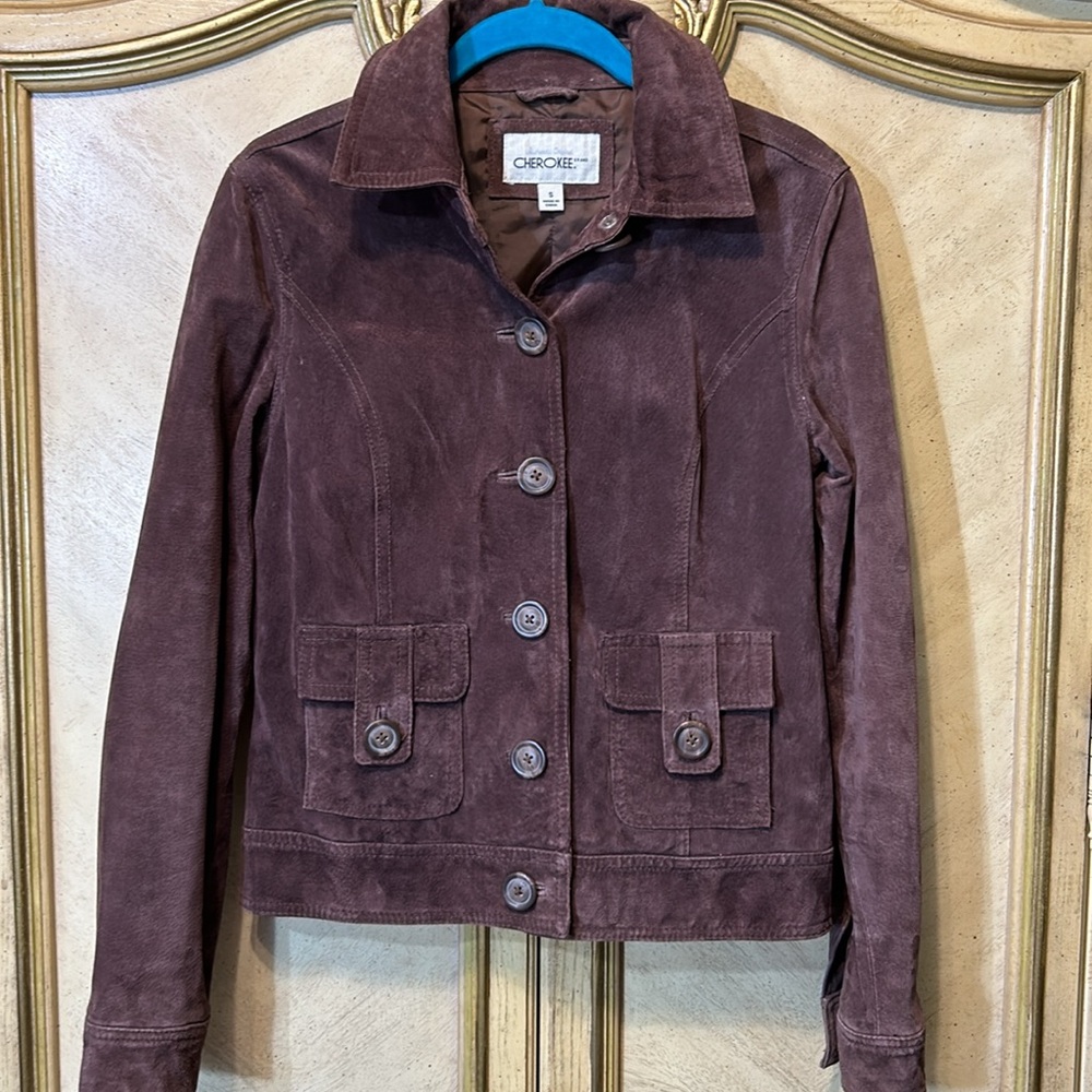 Vintage Cherokee Brown Suede Leather Button Front Jacket
